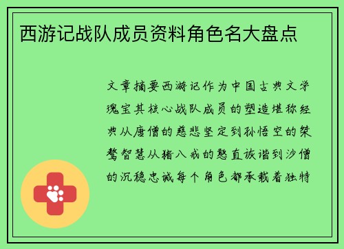 西游记战队成员资料角色名大盘点